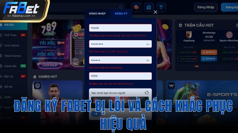 Đăng ký Fabet bị lỗi